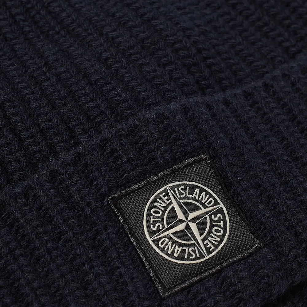 Stone Island Compass Patch Wool Beanie Hat Navy