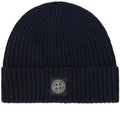 Stone Island Compass Patch Wool Beanie Hat Navy