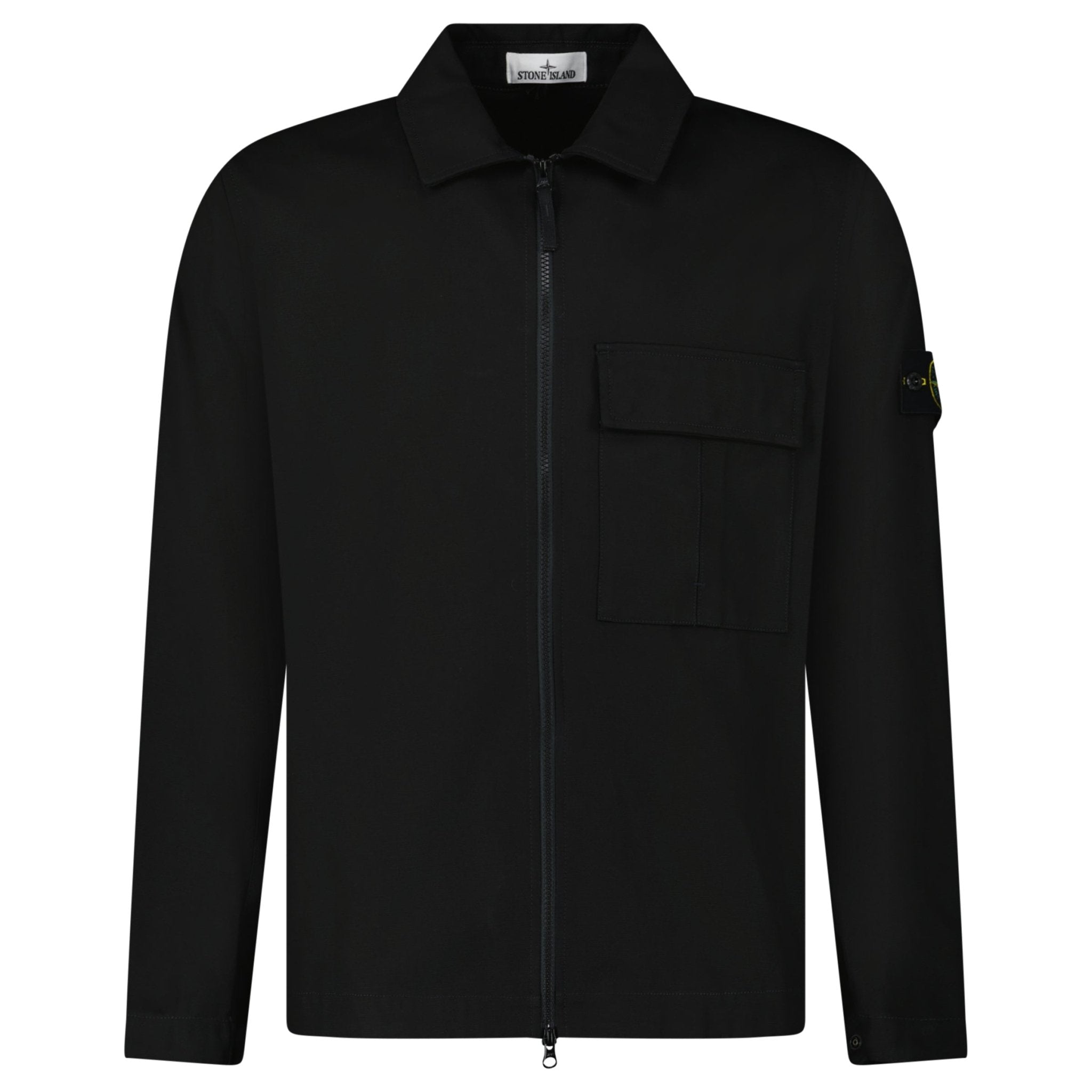 Stone Island Zip Panama Cotton Overshirt in Black
